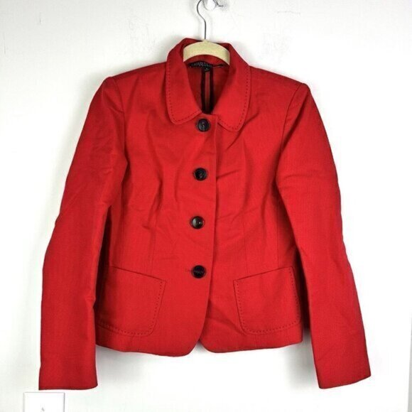 Lafayette 148 Red Cotton Linen Button Up Single Breasted Blazer Jacket Size 4 - Picture 2 of 10